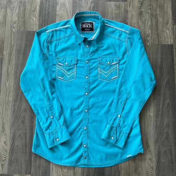 Buckle Black Standard Fit Western Pearl Snap Shirt Men’s XL Turquoise Embroidery - Picture 1 of 10
